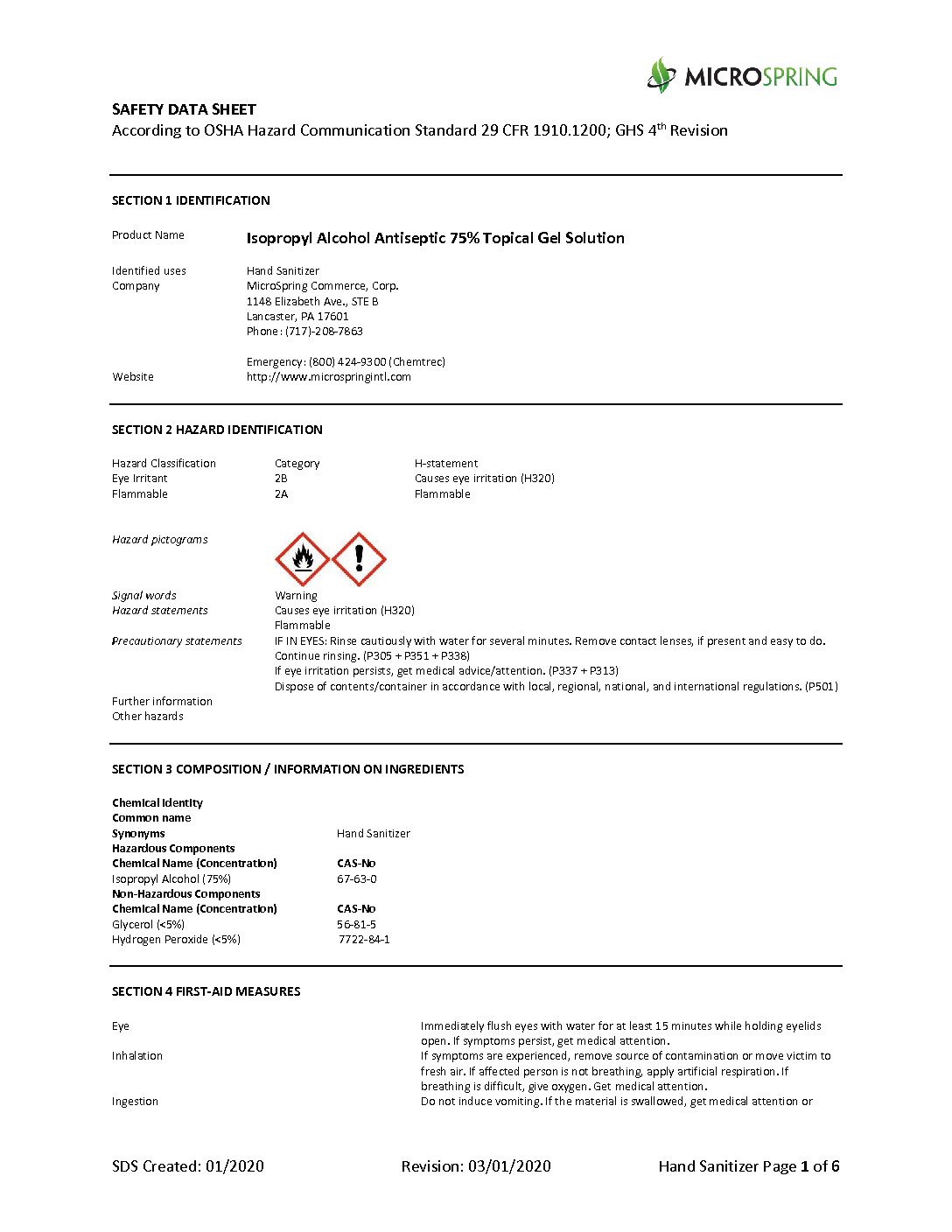 MicroSpring Hand Sanitizer SDS (1)